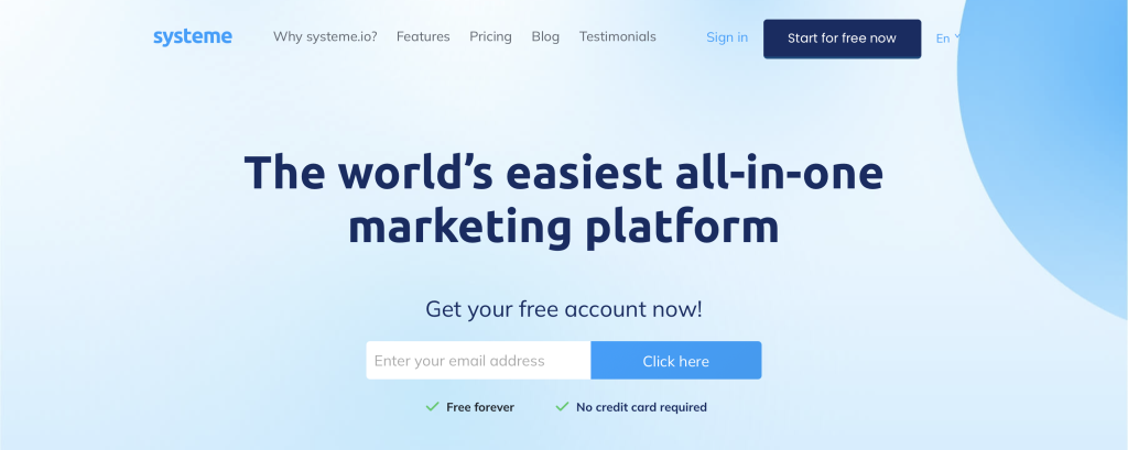 Systeme.io homepage